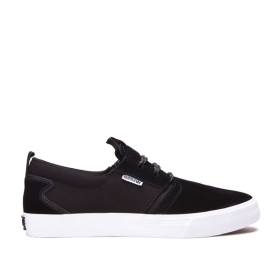 Supra Mens FLOW Black/Black/white Low Top Shoes | CA-38941